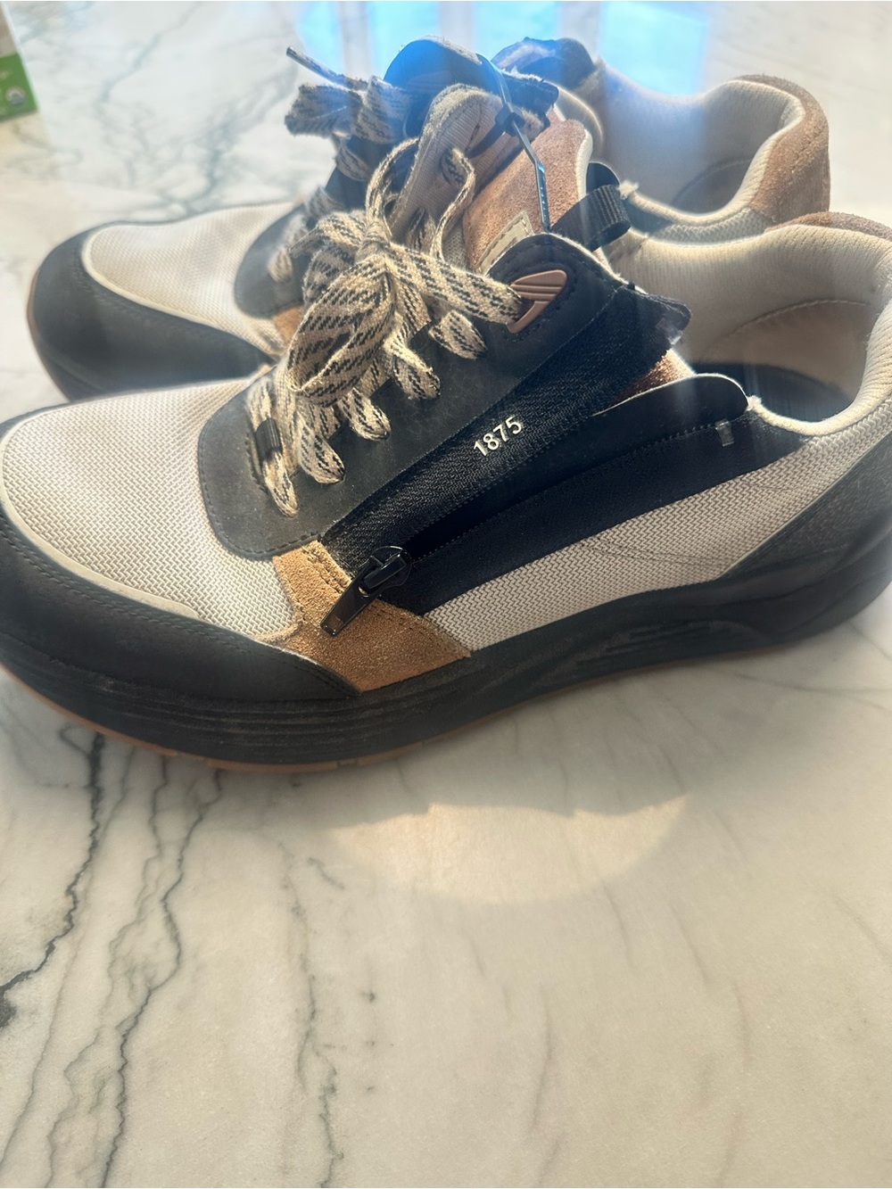 DREW Black White & Brown Men's Lace-Up Sneakers with Side Zip